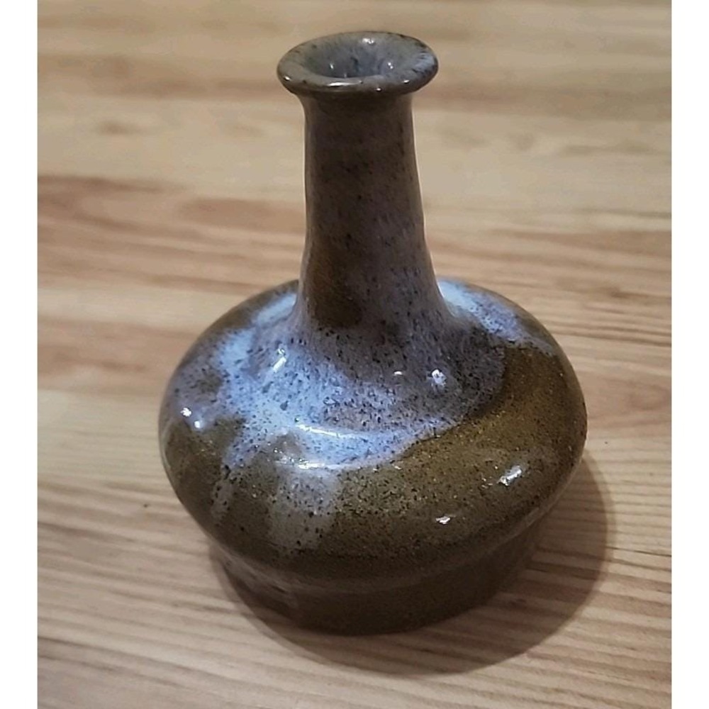 Vintage Drip Glazed Pottery Bud Vase Hand-Thrown and Signed Diane‎ '78, 5.25in
